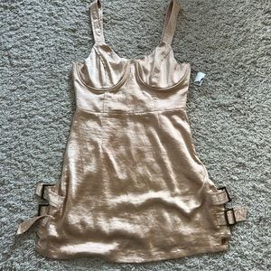 Honey Punch Gold Ruched Mini Dress Sweetheart Neckline